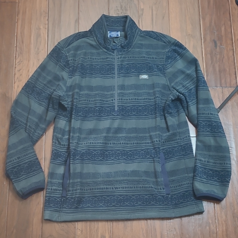 AFTCO Green & Navy Blue Patterned Quarter-Zip Fleece Pullover Size XL